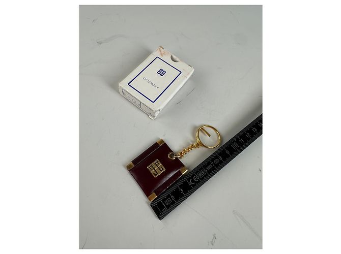 Vintage Givenchy Interlocking G Logo Leather Keychain Burgundy Gold Dark red - view 6