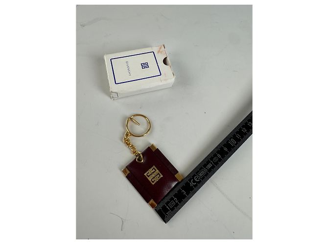 Vintage Givenchy Interlocking G Logo Leather Keychain Burgundy Gold Dark red - view 7