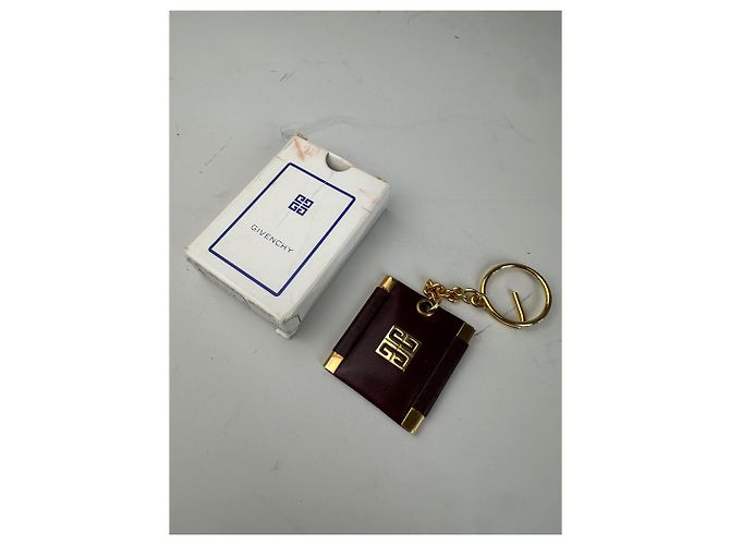 Vintage Givenchy Interlocking G Logo Leather Keychain Burgundy Gold Dark red - view 8