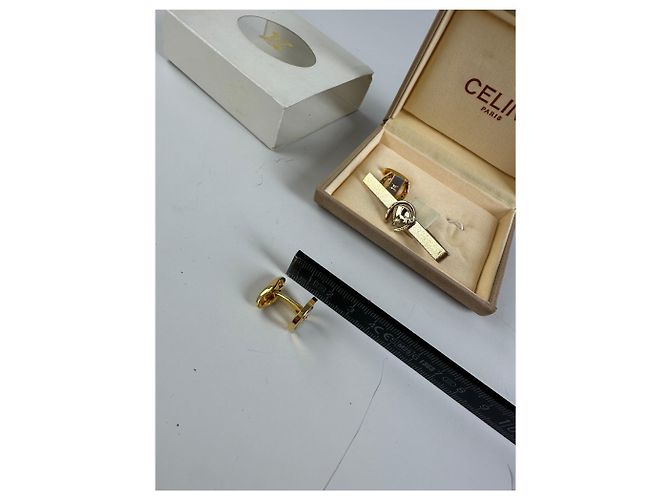 Céline Set di gemelli e fermacravatta vintage con logo Celine, Oro D'oro - vista 10