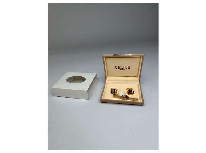 Céline Set di gemelli e fermacravatta vintage con logo Celine, Oro D'oro - vista 2