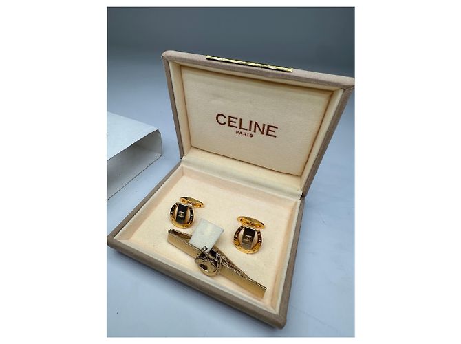 Céline Set di gemelli e fermacravatta vintage con logo Celine, Oro D'oro - vista 4