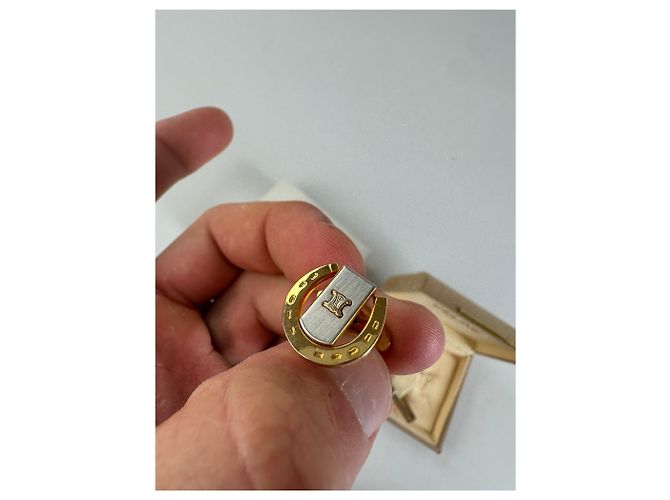 Céline Set di gemelli e fermacravatta vintage con logo Celine, Oro D'oro - vista 7