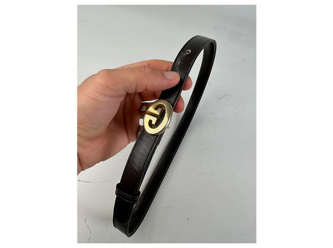 Vintage Gucci GG Logo Ledergürtel Schwarz Gold - Ansicht 2