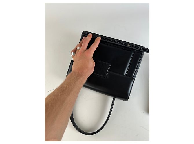 Borsa a mano Vintage Givenchy in pelle liscia nera e argento Nero - vista 7