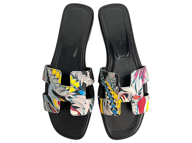Hermès Sandali piatti Oasis 4 Canvas Nero - vista 2