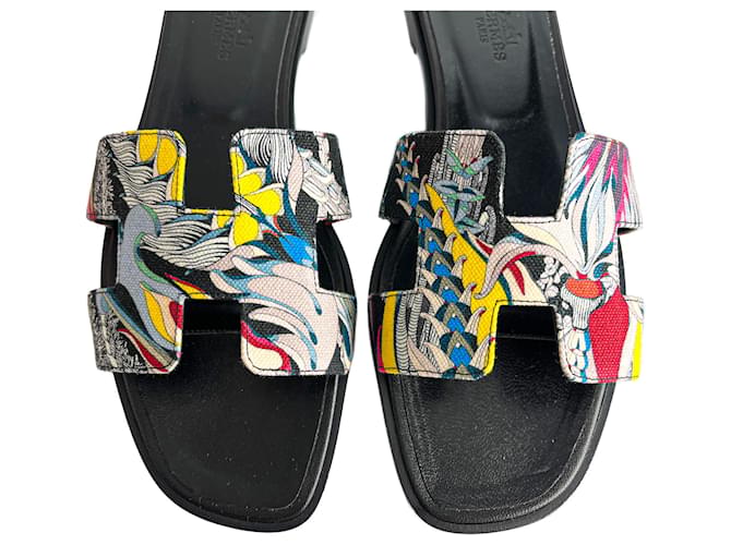 Hermès Sandali piatti Oasis 4 Canvas Nero - vista 3