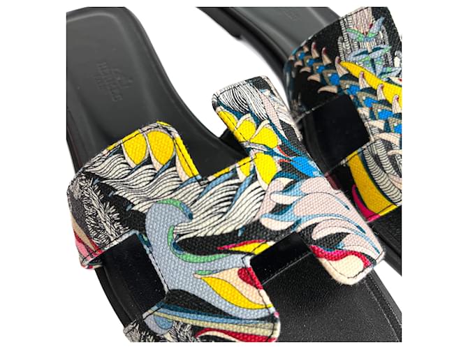 Hermès Sandali piatti Oasis 4 Canvas Nero - vista 6