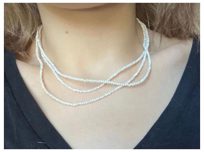 Autre Marque Collar de perlas de tres vueltas con cierre de oro 14K Blanco - vista 8