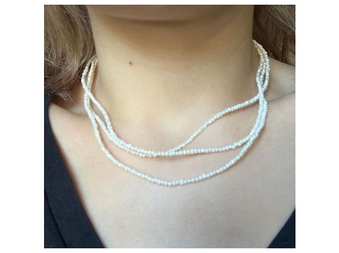 Autre Marque Collar de perlas de tres vueltas con cierre de oro 14K Blanco - vista 9