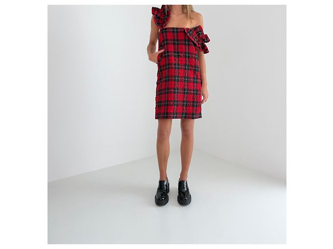 Simone Rocha Herbst 2014 Runway Tartan-Set Look 31 Schwarz Rot - Ansicht 3