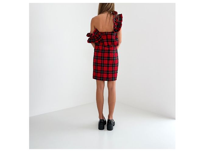 Simone Rocha Herbst 2014 Runway Tartan-Set Look 31 Schwarz Rot - Ansicht 4