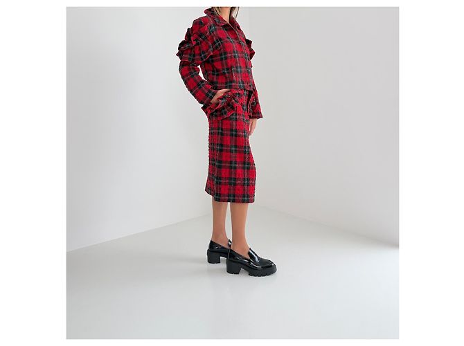 Simone Rocha Herbst 2014 Runway Tartan-Set Look 31 Schwarz Rot - Ansicht 5