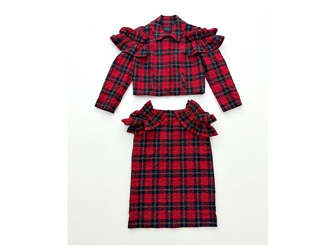 Simone Rocha Herbst 2014 Runway Tartan-Set Look 31 Schwarz Rot - Ansicht 6