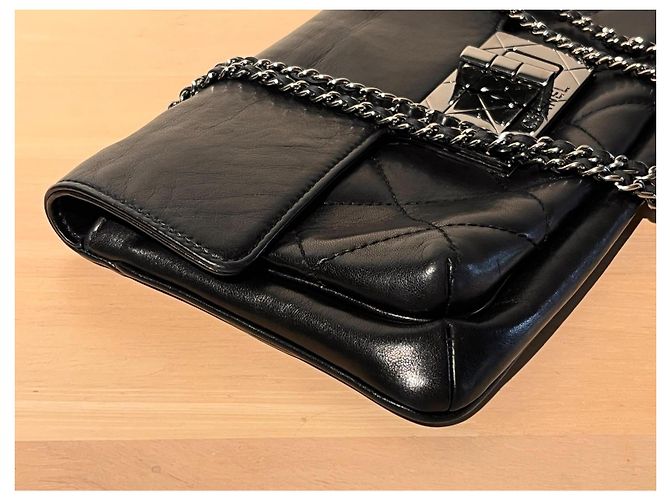 Borsa Chanel Classic Flap Pelle d'Agnello Nera Nero - vista 3