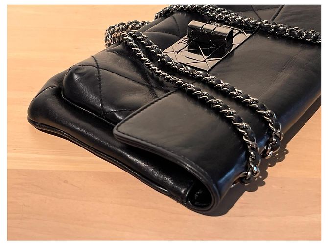 Borsa Chanel Classic Flap Pelle d'Agnello Nera Nero - vista 4