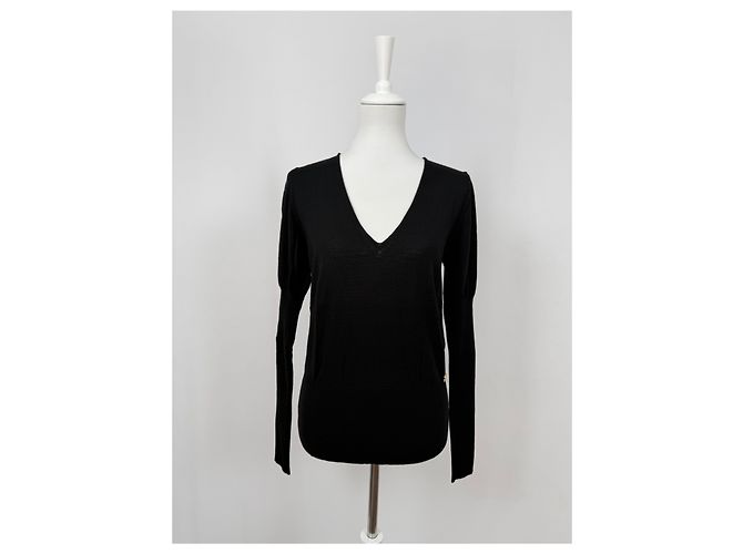 Roberto Cavalli Maglione in lana fine nero con scollo a V - vista 2