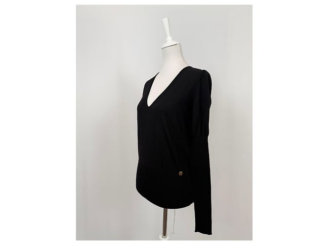 Roberto Cavalli Maglione in lana fine nero con scollo a V - vista 3