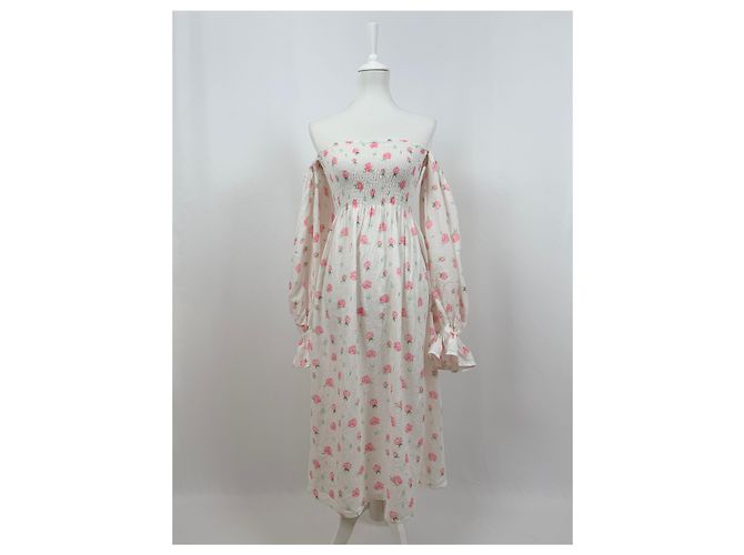 Autre Marque Atlanta Kleid aus Leinen mit Blumenmuster Weiß - Ansicht 2