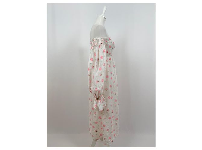 Autre Marque Atlanta Kleid aus Leinen mit Blumenmuster Weiß - Ansicht 4