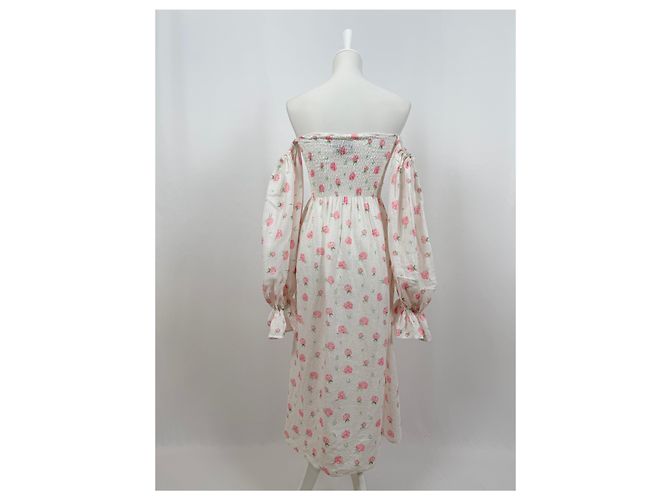 Autre Marque Atlanta Kleid aus Leinen mit Blumenmuster Weiß - Ansicht 5