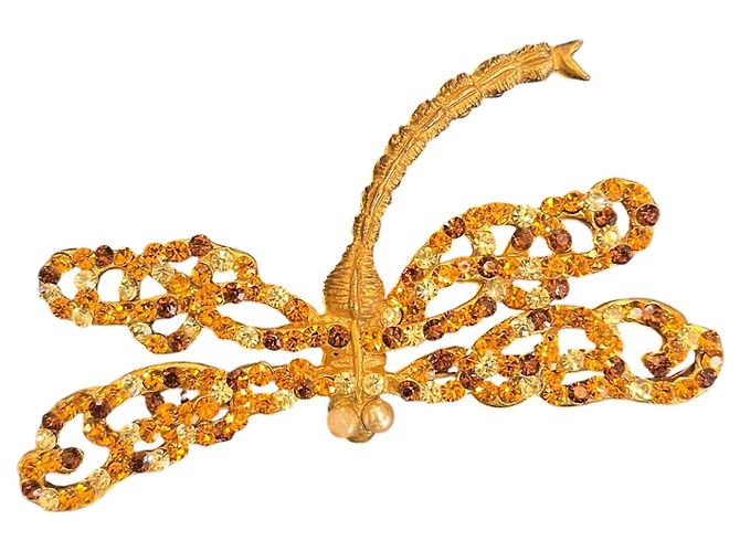 Autre Marque Spilla Lorene Paris a forma di libellula in oro con perle - vista 3