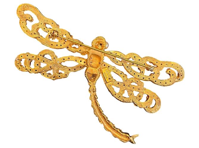 Autre Marque Spilla Lorene Paris a forma di libellula in oro con perle - vista 4