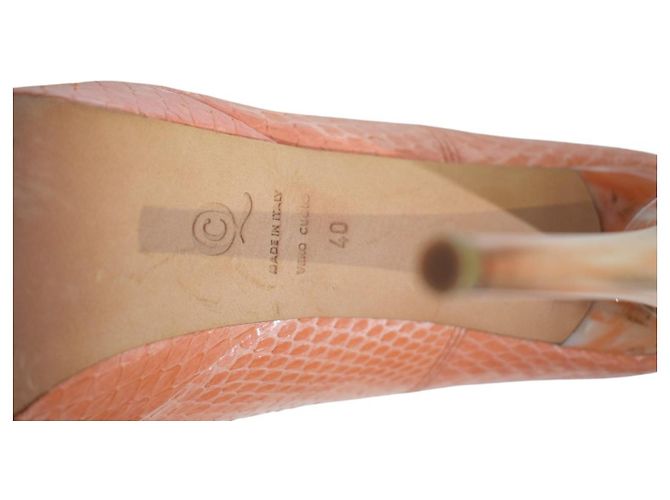 Alexander McQueen Peach Snakeskin Embossed Leather Platform Pumps - view 10