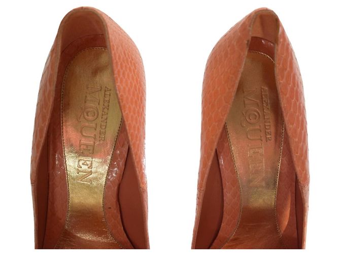 Alexander McQueen Peach Snakeskin Embossed Leather Platform Pumps - view 11