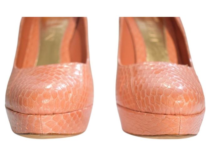 Alexander McQueen Peach Snakeskin Embossed Leather Platform Pumps - view 13