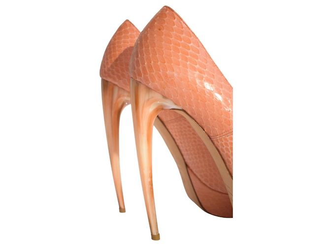 Alexander McQueen Peach Snakeskin Embossed Leather Platform Pumps - view 14