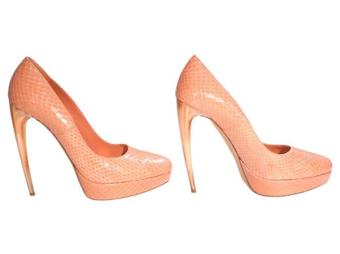 Alexander McQueen Peach Snakeskin Embossed Leather Platform Pumps - view 6