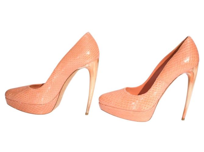 Alexander McQueen Peach Snakeskin Embossed Leather Platform Pumps - view 7
