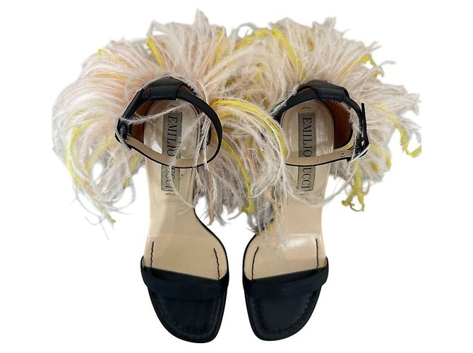 Emilio Pucci Feathered Strap High Block Heel Sandals sz. 39 Pre-owned - view 5