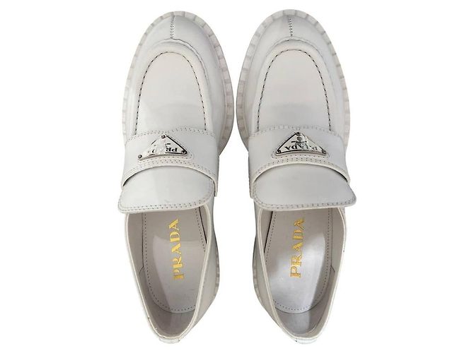 Prada White Leather Platform Oxfords - Damen Größe 38.5, gebraucht - Ansicht 5