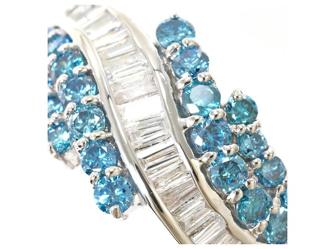 Autre Marque PT900 Platinring mit blauem Diamanten - Ansicht 2