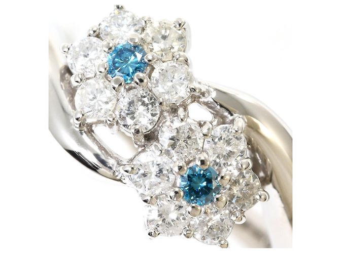 Autre Marque PT900 Platinring mit blauem Diamanten - Ansicht 2