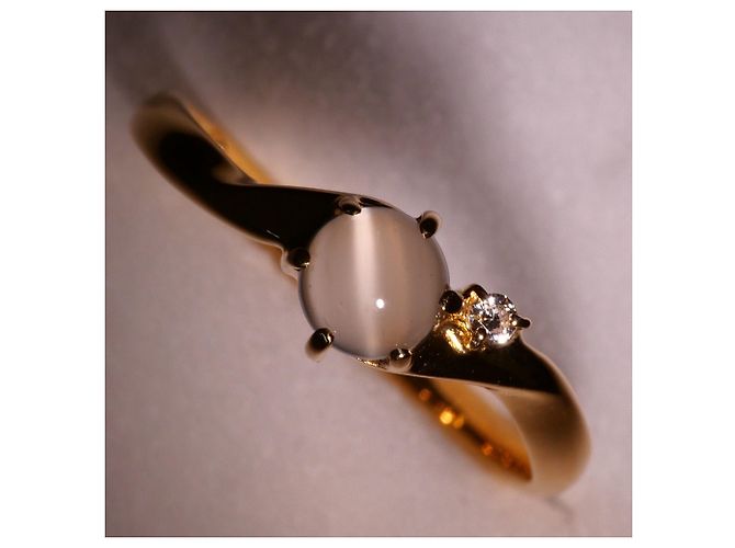 Autre Marque 18K Gelbgold-Ring mit Diamant und Mondstein Golden - Ansicht 2