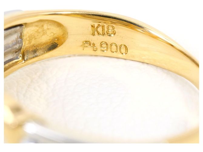 Autre Marque 18K Gelbgold- und Platinring mit Diamant Golden - Ansicht 4
