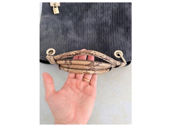 Louis Vuitton Whisper GM FW2008 Python Handle Suede Bag Rare Archive Marrone Nero - vista 13