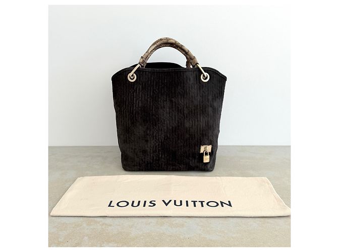 Louis Vuitton Whisper GM FW2008 Python Handle Suede Bag Rare Archive Marrone Nero - vista 3