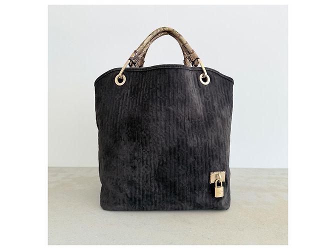 Louis Vuitton Whisper GM FW2008 Python Handle Suede Bag Rare Archive Marrone Nero - vista 4