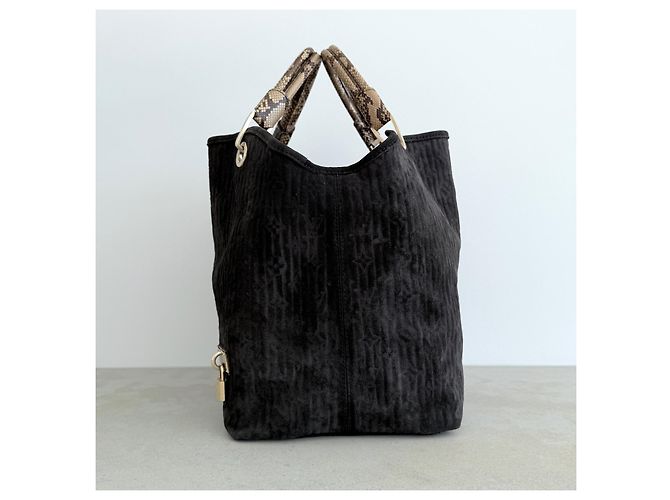 Louis Vuitton Whisper GM FW2008 Python Handle Suede Bag Rare Archive Marrone Nero - vista 6