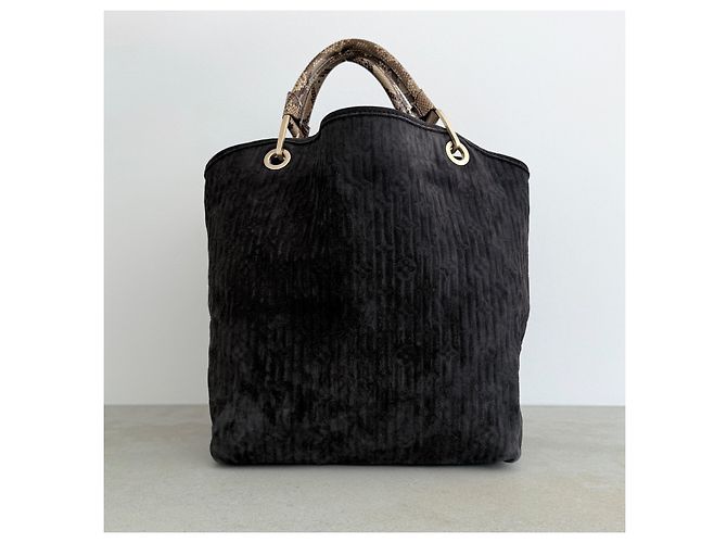Louis Vuitton Whisper GM FW2008 Python Handle Suede Bag Rare Archive Marrone Nero - vista 9