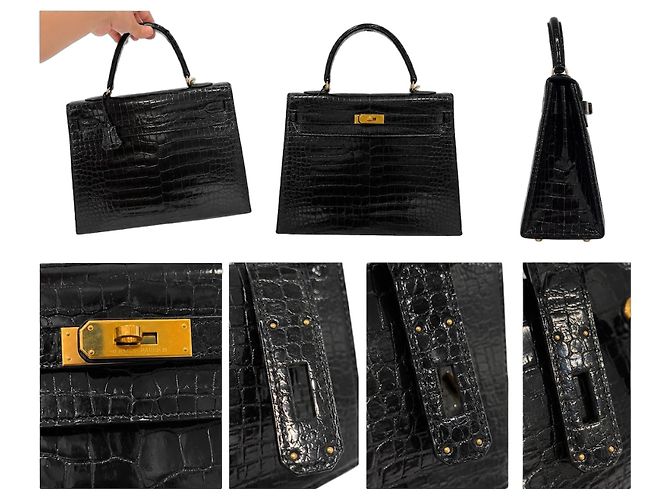 Borsa Hermès Kelly in pelle di alligatore nero - vista 2