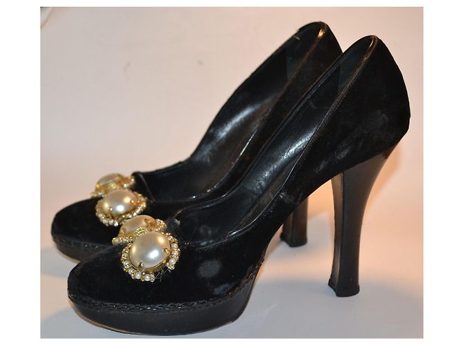 Casadei Décolleté nere in velluto con perle e cristalli Nero - vista 2
