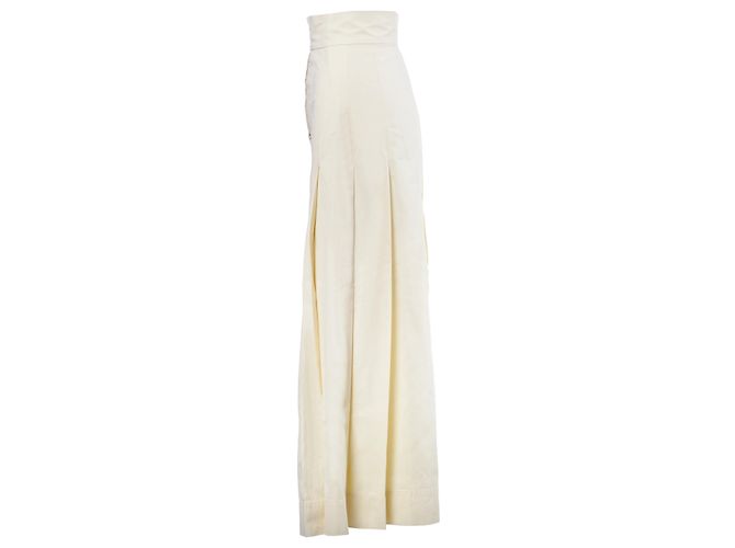 Falda midi de cuero crema Miu Miu Amarillo Marrón claro - vista 2