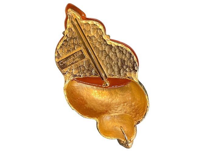 Spilla a Conchiglia Dorata e Arancione Dior - vista 4