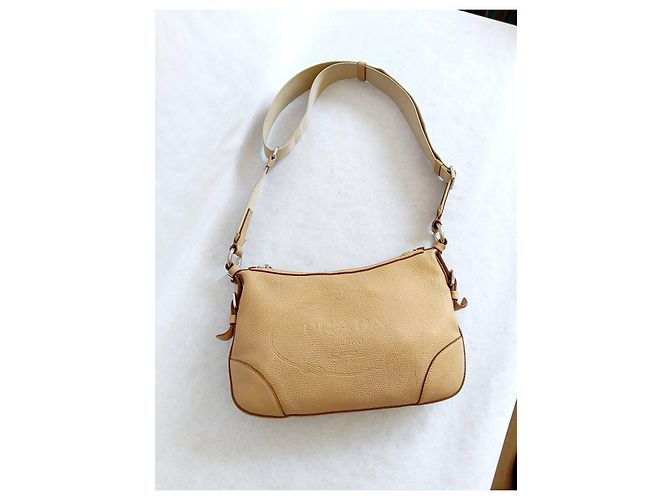 Prada Borsa a Tracolla in Pelle Beige - vista 5