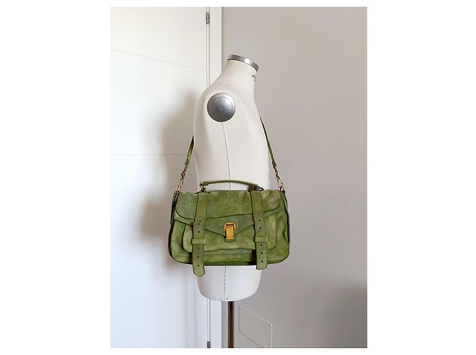 Proenza Schouler PS1 Medium Borsa in Scamosciato Verde - vista 17